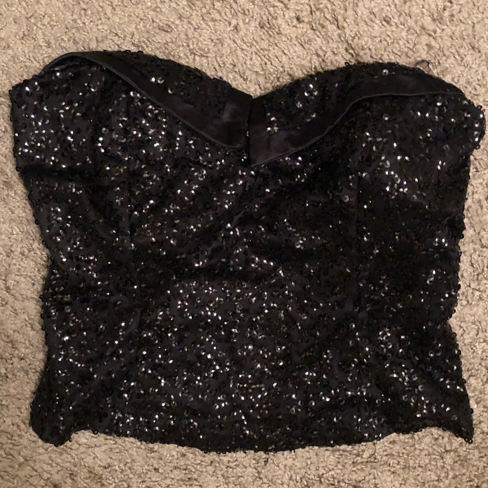 Black Silver Sparkle Strapless Corset Top